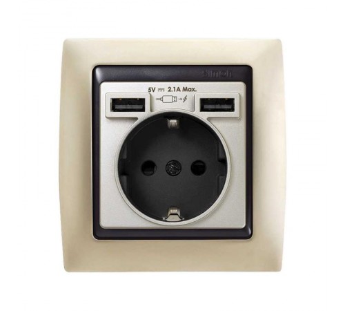 Накладка для розетки Schuko с зарядным устройством 2хUSB цвета шампань S82  8200049-034  Simon