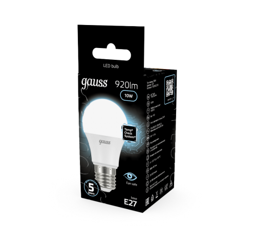 Лампа светодиодная LED 10Вт E27 220В 4100К A60  102502210  Gauss