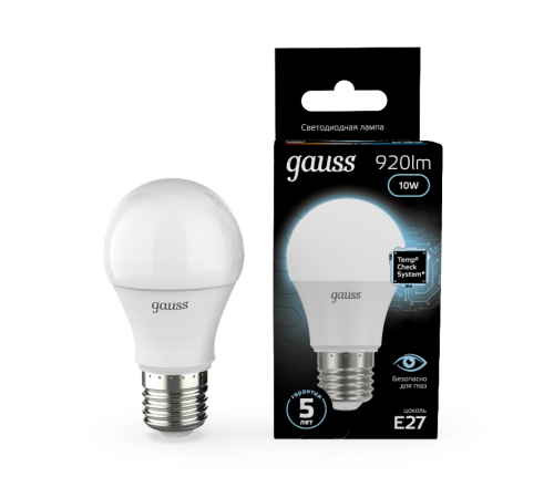 Лампа светодиодная LED 10Вт E27 220В 4100К A60  102502210  Gauss