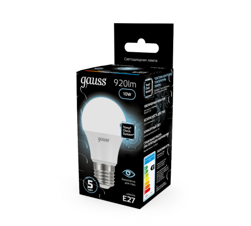 Лампа светодиодная LED 10Вт E27 220В 4100К A60  102502210  Gauss