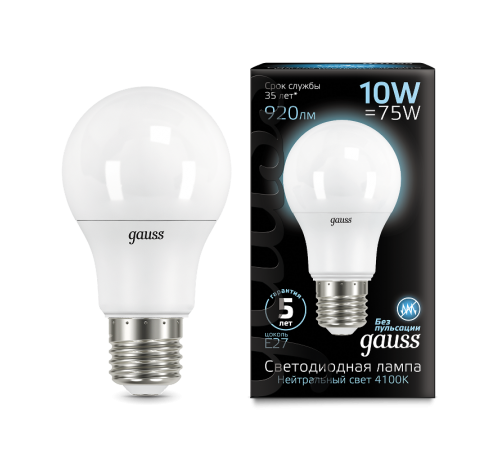 Лампа светодиодная LED 10Вт E27 220В 4100К A60  102502210  Gauss