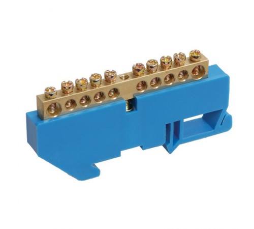 Шина "N" нулевая с синим изолятором на DIN-рейку 6x9 мм стойка бол. 10 групп  11-2341  REXANT