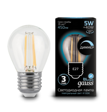 Лампа светодиодная LED 5Вт E27 220В 4100К шар, диммируемая  105802205-D  Gauss