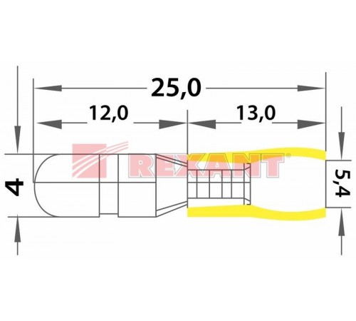 Разъем штекерный изолированный штекер 5 мм 4-6 мм (РШи-п 6.0-5/РшИп5.5-4) желтый  08-0531  REXANT