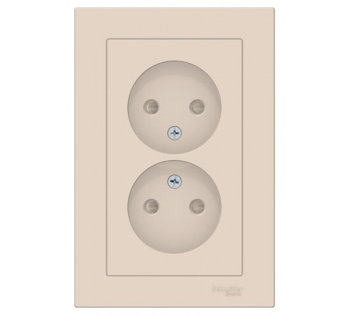 AtlasDesign Бежевый Розетка без заземления двойная, со шторками,16А, (в сборе с рамкой)  ATN000222  SE