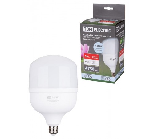 Лампа светодиодная T 50 Вт, 230 В, 4000 К, E27 (140x225 мм)  SQ0340-0356  TDM
