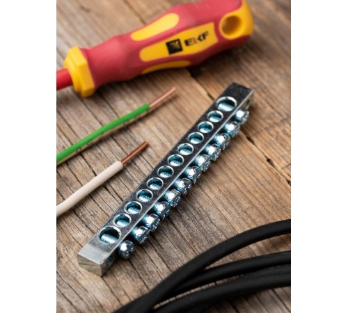 Шина PEN "ноль-земля" (6x9мм) 12 отв. цинк крепеж по краям  sn1-63-12-k  EKF