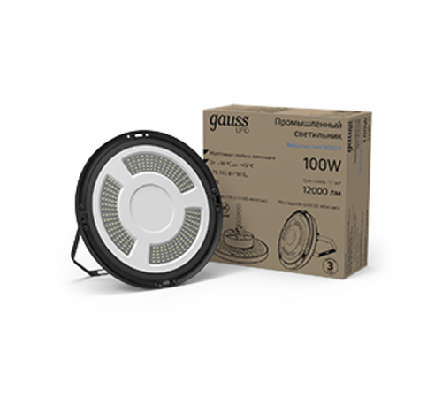 Светильник светодиодный подвесной UFO 100W 12000lm 5000K 175-265V IP65 D230*88мм черный скобка в комплекте  821536300  Gauss