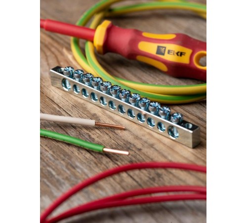 Шина PEN "ноль-земля" (6x9мм) 12 отв. цинк крепеж по краям  sn1-63-12-k  EKF