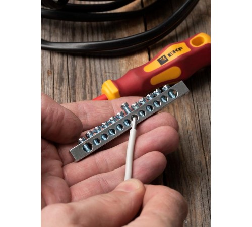 Шина PEN "ноль-земля" (6x9мм) 12 отв. цинк крепеж по краям  sn1-63-12-k  EKF