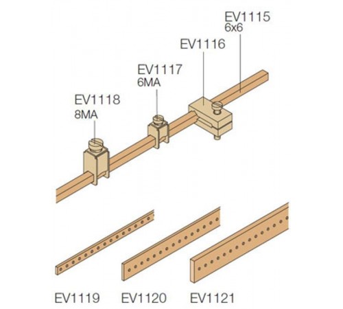 Шина медная Нейтраль/Земля 6x6мм Ш=2000мм  EV1115  ABB