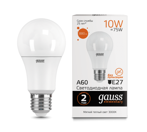 Лампа светодиодная LED 10Вт E27 220В 2700К Elementary A60  23210  Gauss