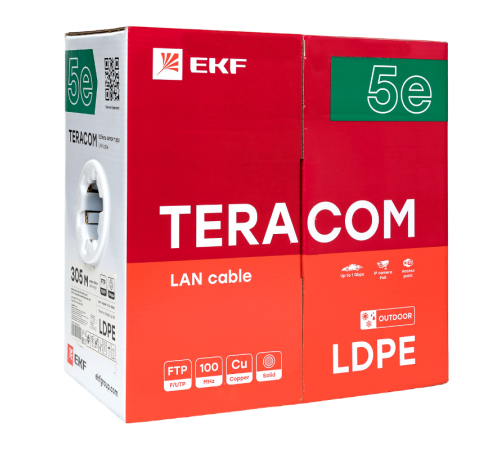 Кабель витая пара TERACOM Cat.5E F/UTP 4 пары solid внешний цвет черный упак. 305м  TRC-5EFTP-04PE-BK-OUT3  EKF