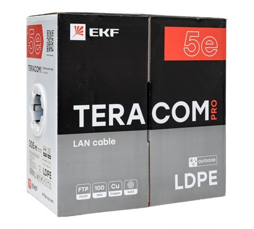 Кабель витая пара TERACOM Cat.5E F/UTP 4 пары solid внешний цвет черный упак. 305м  TRC-5EFTP-04PE-BK-OUT3  EKF