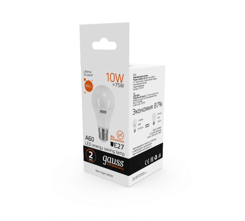 Лампа светодиодная LED 10Вт E27 220В 2700К Elementary A60  23210  Gauss