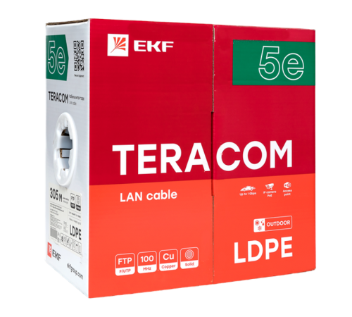 Кабель витая пара TERACOM Cat.5E F/UTP 4 пары solid внешний цвет черный упак. 305м  TRC-5EFTP-04PE-BK-OUT3  EKF