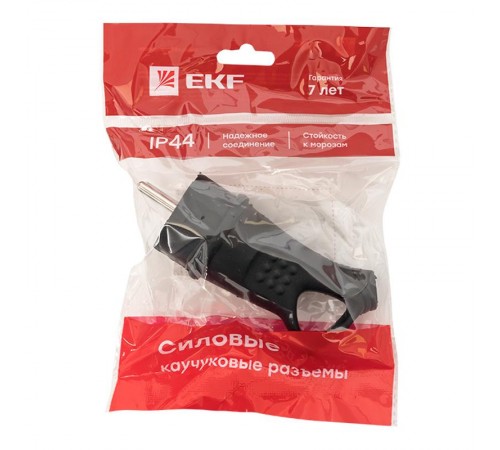 Вилка угловая каучуковая с кольцом 230В 2P+PE 16A IP44 EKF PROxima  RPS-017-16-230-44  EKF