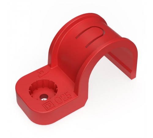 Крепеж-скоба пластиковая односторонняя для прямого монтажа  атмосферостойкая красная в п/э d25 мм (50шт/450шт уп/кор)  PR13.2059  Промрукав