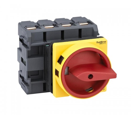 Выключатель-Разъединитель 4P 100A IP20 с красной рукояткой на дверцу 4 винтами с замком  MSD100410R  SE