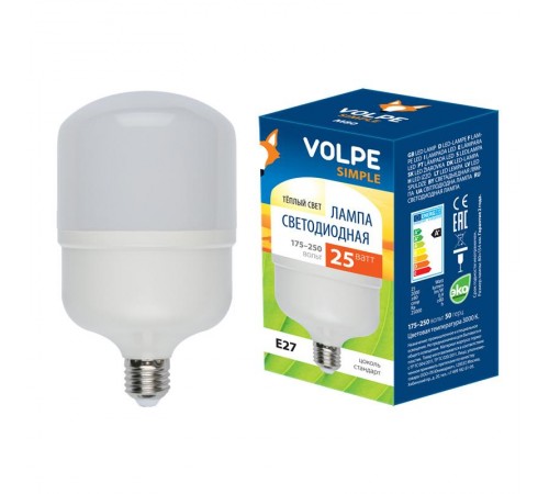 Лампа светодиодная LED-M80-25W/WW/E27/FR/S LED мат., корпус термопластик, 3000К Серия Simple  10808  Volpe