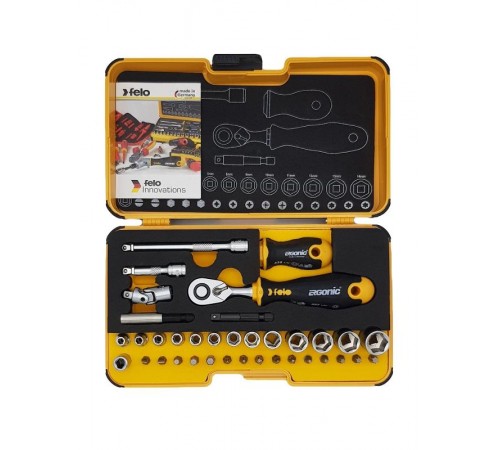 Набор головок и бит с трещоткой и рукояткой ERGONIC в кейсе, 36 шт  05783616  Felo