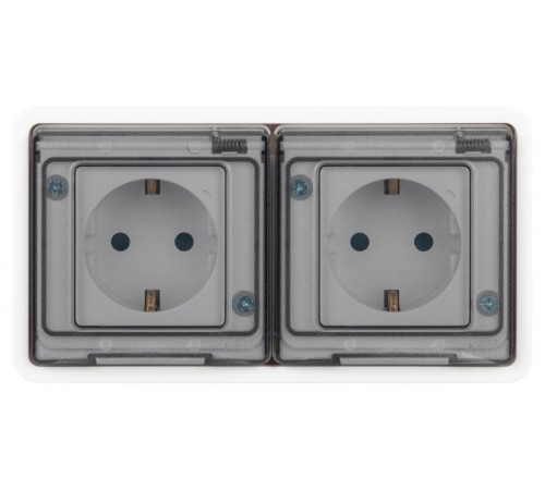 Розетка 2-ая ЭРА Эксперт 11-2524-01 2х2P+E гориз. IP55, шторки, 16A-250В, СУ, Белый  Б0063254  ЭРА
