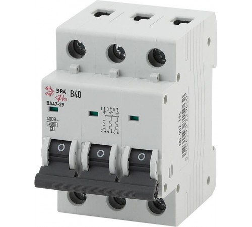 Выключатель автоматический трехполюсный NO-902-201 ВА47-29 3Р 40А 4,5кА кривая В (4/60/1260) Pro  Б0048791  ЭРА