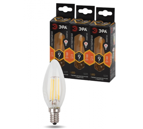 Лампа светодиодная F-LED B35-9w-827-E14 (филамент, свеча, 9Вт, тепл, E14)  Б0046991  ЭРА