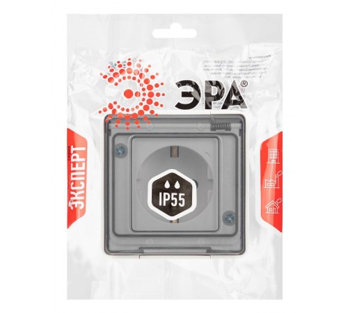 Розетка ЭРА Эксперт 11-2502-01 2P+E IP55, с заземление со шторками, 16A-250В, ОУ, Белый  Б0063280  ЭРА