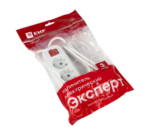 Удлинитель "Эксперт"  3 гнезда 2 метра 16А/3,5кВт с выключателем и заземлением ПВС 3х1 EKF PROxima  UBA16-310-3-02i  EKF