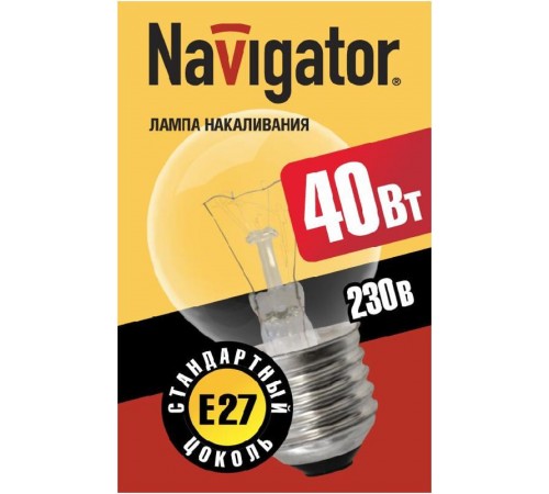 Лампа накаливания ЛОН  40Вт Е27 230В NI-C-40-230-E27-CL (КНР)  94310  Navigator