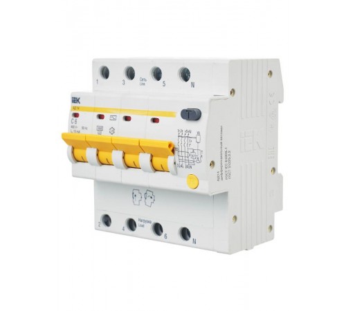 Выключатель автоматический дифференциального тока АД14 4п 6А C 10мА тип AC (5 мод)  MAD10-4-006-C-010  IEK
