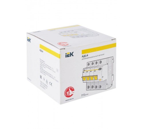 Выключатель автоматический дифференциального тока АД14 4п 6А C 10мА тип AC (5 мод)  MAD10-4-006-C-010  IEK