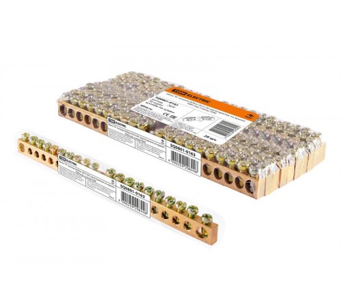 Шина "N" нулевая 6х9мм 20/2 (20 групп/крепеж по краям) инд. стикер  SQ0801-0163  TDM