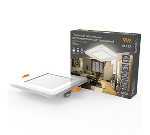 Светильник светодиодный встраиваемый Backlight BL122 Квадрат. Акрил, 6+3W, LED 3000K, 145*145,  BL122  Gauss