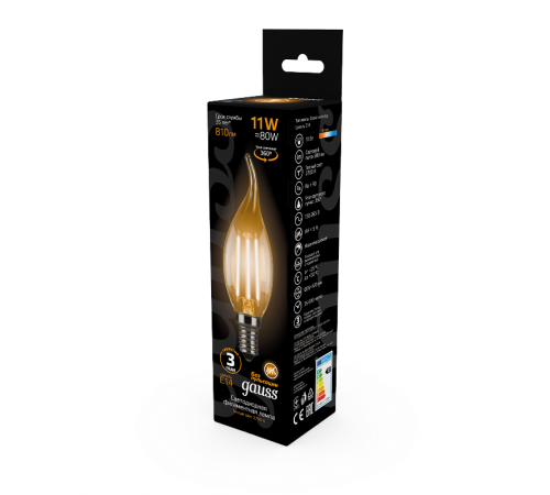 Лампа светодиодная филаментная E14 11W 2700К прозрачная  104801111  Gauss