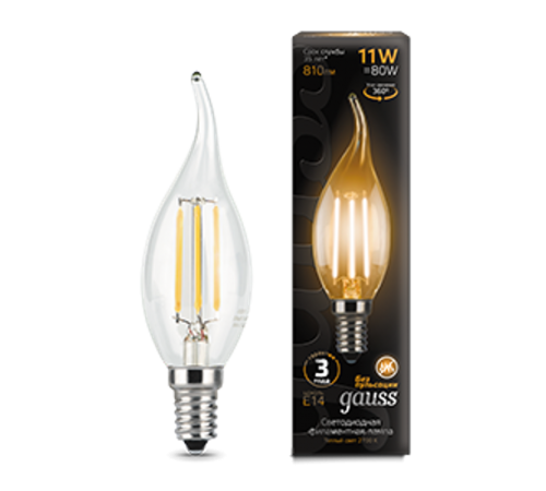 Лампа светодиодная филаментная E14 11W 2700К прозрачная  104801111  Gauss