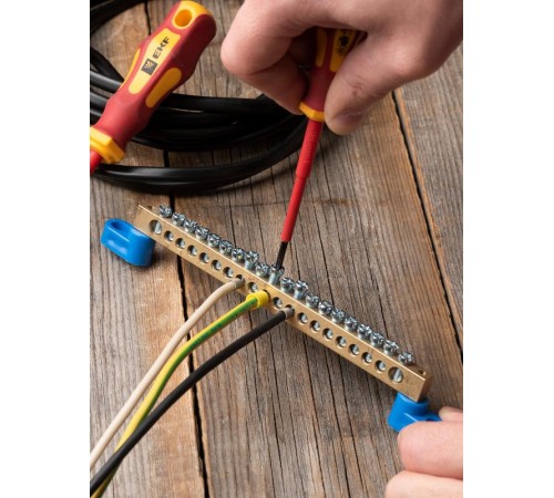 Шина "0" (8х12мм.) 125А 20 отверстий (2 изолятора стойка) латунь EKF  sn0-125-20-2  EKF