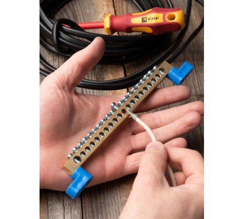 Шина "0" (8х12мм.) 125А 20 отверстий (2 изолятора стойка) латунь EKF  sn0-125-20-2  EKF