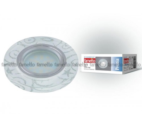 Светильник декор.встр "Peonia" DLS-P202 GU5.3 CHROME/WHITE GU5.3. арматура металл, хром. / стекл с серебром на белом фоне.  10126  Fametto