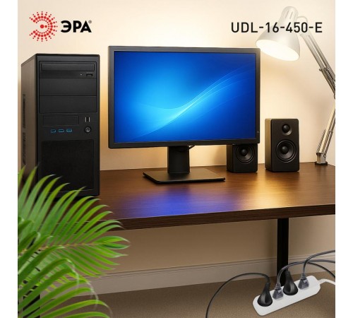 Удлинитель электрический ЭРА UDL-16-450-E Greenline 4 розетки с заземлением 5м ПВС 3x1мм2   Б0065062  ЭРА