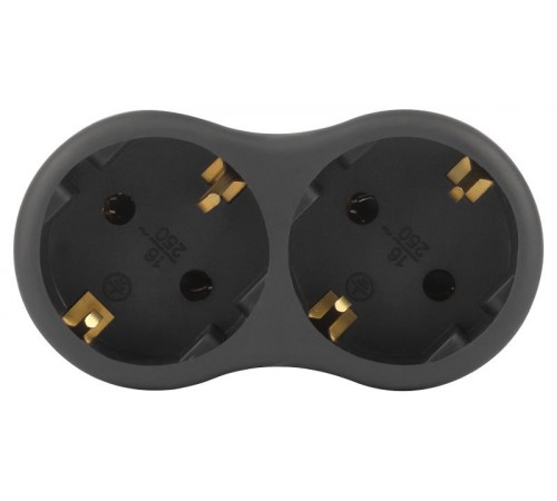 Разветвитель электрический ЭРА SPx-2e-B на 2 розетки с заземлением 16А черный   Б0059722  ЭРА