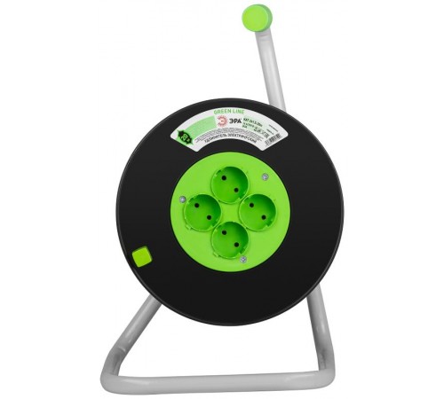 Удлинитель силовой ЭРА GREEN LINE KAT-2x1.5-20m Greenline на катушке пластик 4 розетки без заземления 20м ПВС 2x1.5мм2   Б0065106  ЭРА