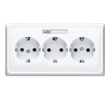 Розетка тройная с заземлением для кабельканалов, полем для надписи; белая  CD523NAWW  Jung