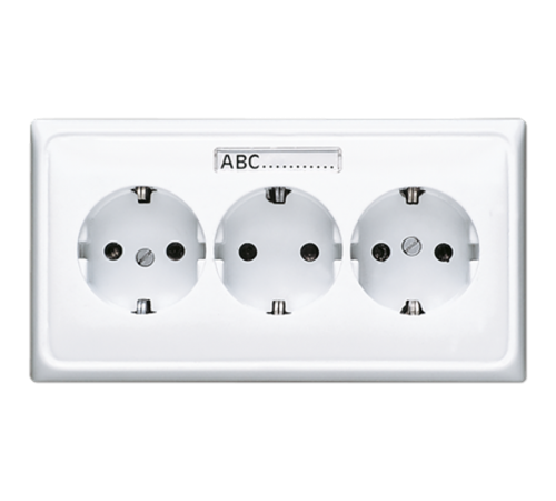 Розетка тройная с заземлением для кабельканалов, полем для надписи; белая  CD523NAWW  Jung