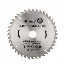 Диск пильный 210 мм х 40 зуб х 30 мм  KR-92-0122  Kranz