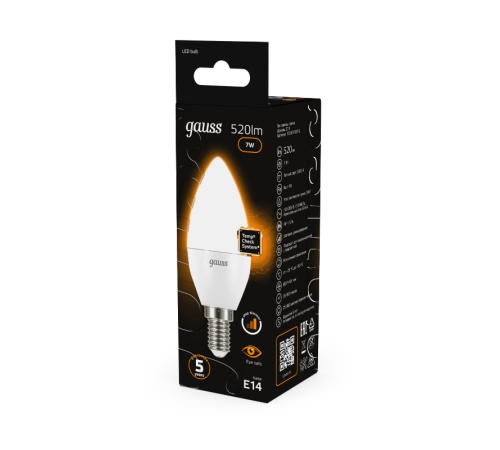 Лампа светодиодная LED 7Вт E14 220В 2700К свеча, диммируемая  103101107-S  Gauss