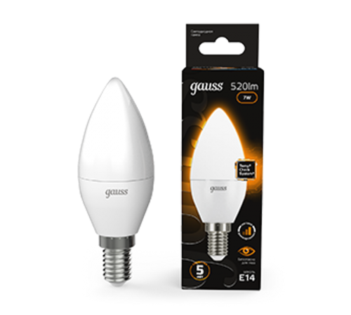 Лампа светодиодная LED 7Вт E14 220В 2700К свеча, диммируемая  103101107-S  Gauss