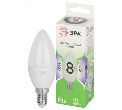 Лампа светодиодная  GREEN LINE LED B35-8W-865-E14 GL E14 8 Вт свеча холодный свет  Б0067101  ЭРА