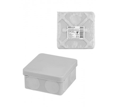 Распаячная коробка, двухкомпонентная, ОП 80х80х40 мм, IP66, 8 вх., серая, инд. штрихкод  SQ1401-2512  TDM
